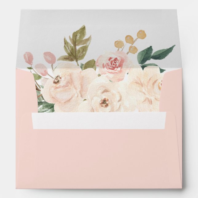 Floral Pumpkin Baby Shower Blush Pink Envelope (Back (Bottom))