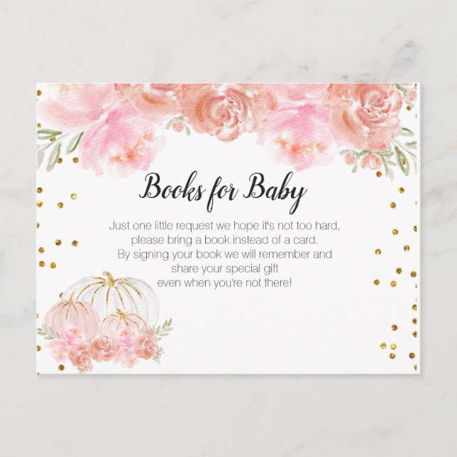 Floral Pumpkin Baby Shower - Bring a book insert Invitation Postcard (Front)