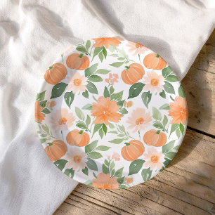 Floral Pumpkin Baby Shower Paper Plate