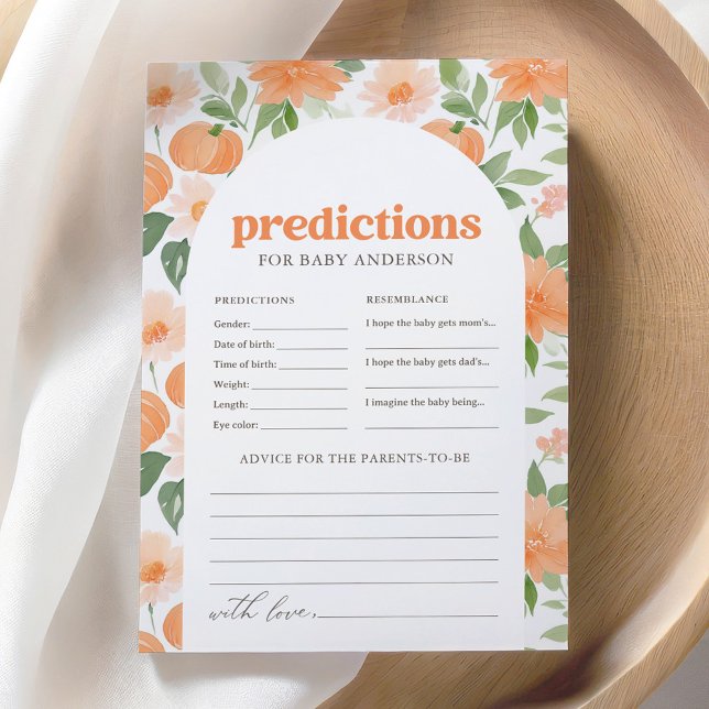 Floral Pumpkin Baby Shower Predictions and Advice Invitation (Creator Uploaded)