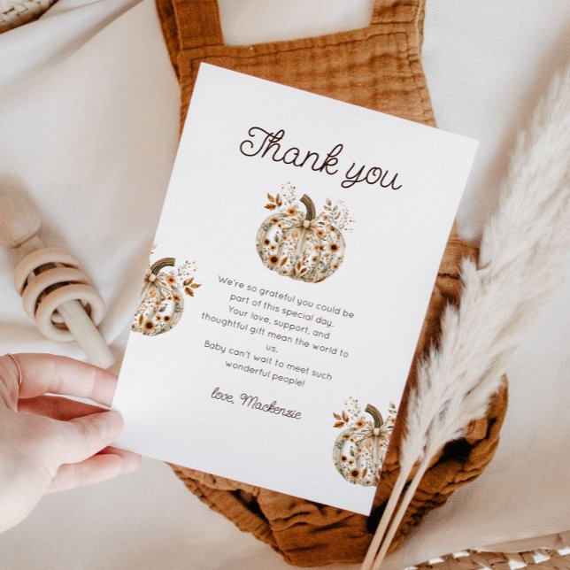 Floral Pumpkin Baby Shower Thank You Card (Cozy in Bloom Thank You Card
)