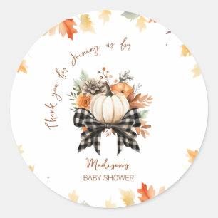 Floral Pumpkin Baby Shower with Plaid Ribbon Classic Round Sticker