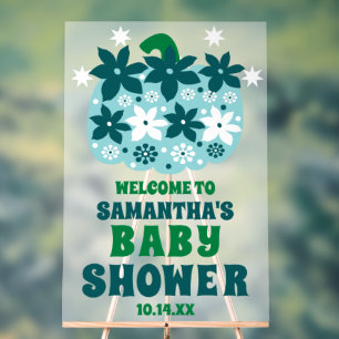 Floral Pumpkin Blue Baby Shower Welcome Frosted Acrylic Sign