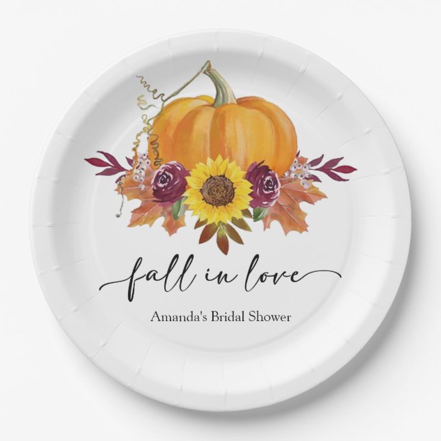 Floral Pumpkin Bridal Shower Paper Plates  (Front)