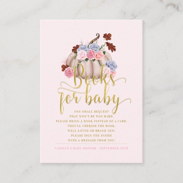 Floral Pumpkin Bring a Book Request Books For Baby Enclosure Card (Front)