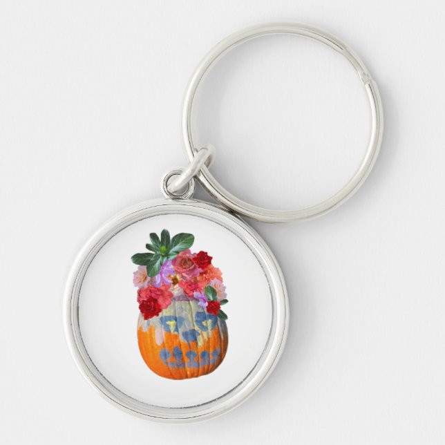 Floral Pumpkin Cutout Design for Autumn Spring Key Ring (Front)