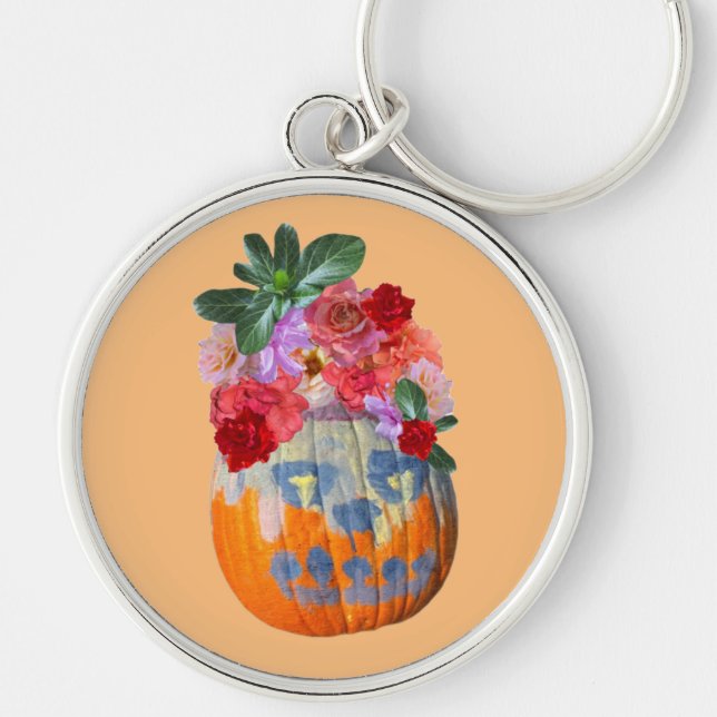 Floral Pumpkin Cutout Design Key Ring (Front)