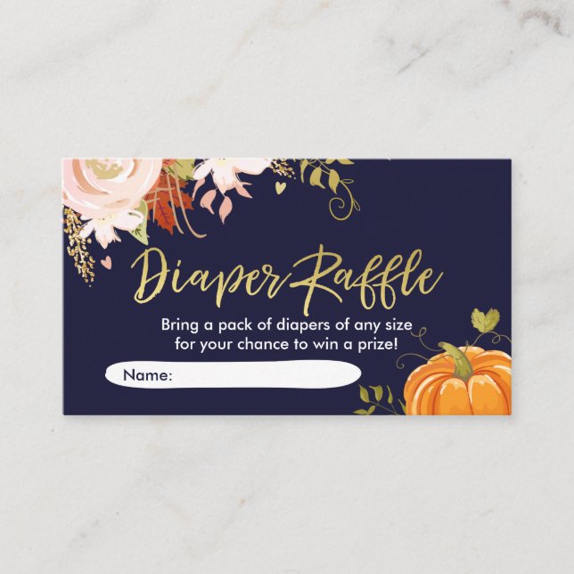 Floral Pumpkin Diaper Raffle Card Fall Autumn (Front)