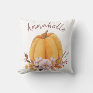 Floral Pumpkin Fall Autumn Name Girls Room  Cushion