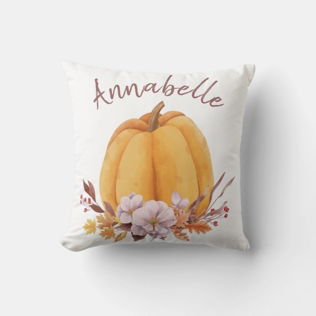 Floral Pumpkin Fall Autumn Name Girls Room  Cushion (Front)