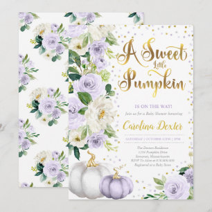 Floral Pumpkin Fall Baby Shower Purple Roses Invitation