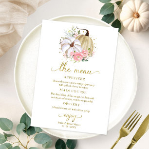 Floral Pumpkin Fall Bridal Shower Menu For Plate Invitation