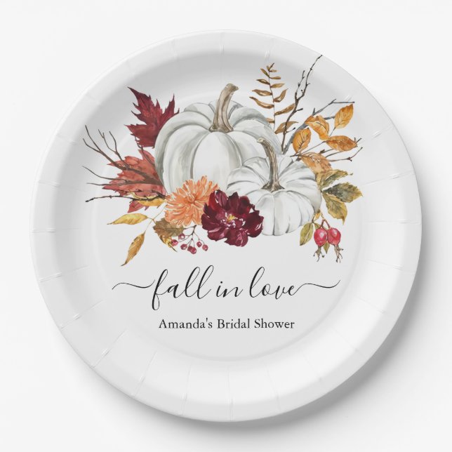 Floral Pumpkin Fall Bridal Shower Paper Plates  (Front)