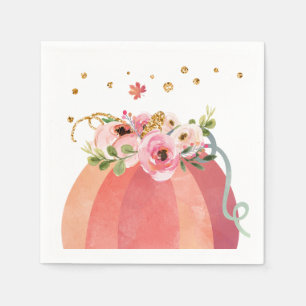 Floral Pumpkin Fall Girl Pink Gold Birthday Napkin