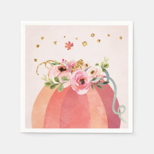 Floral Pumpkin Fall Girl Pink Gold Birthday Napkin