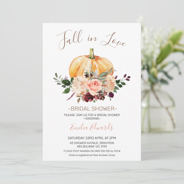 Floral Pumpkin Fall in Love Bridal Shower Invitation (Standing Front)