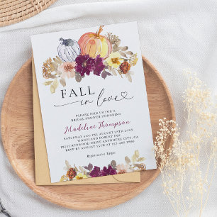 Floral Pumpkin Fall in Love Heart Bridal Shower Invitation