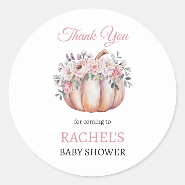Floral Pumpkin Fall Thank You Classic Round Sticker (Front)