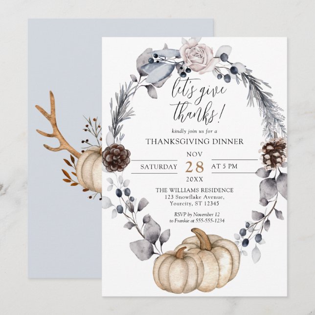Floral Pumpkin Fall Thanksgiving Dinner Invitation (Front/Back)