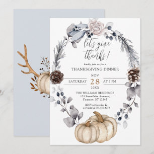 Floral Pumpkin Fall Thanksgiving Dinner Invitation