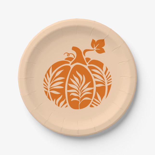 Floral Pumpkin Fall Thanksgiving Paper Plate (Front)