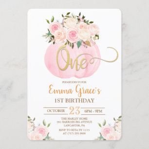 Floral Pumpkin First Birthday Invitation