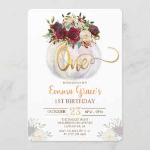 Floral Pumpkin First Birthday Invitation