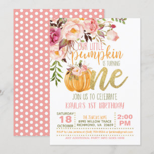 Floral Pumpkin First Birthday Invitation - Girl