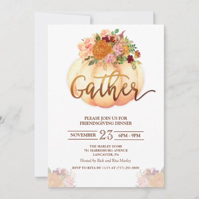 Floral Pumpkin Friendsgiving Dinner Invitation (Front)