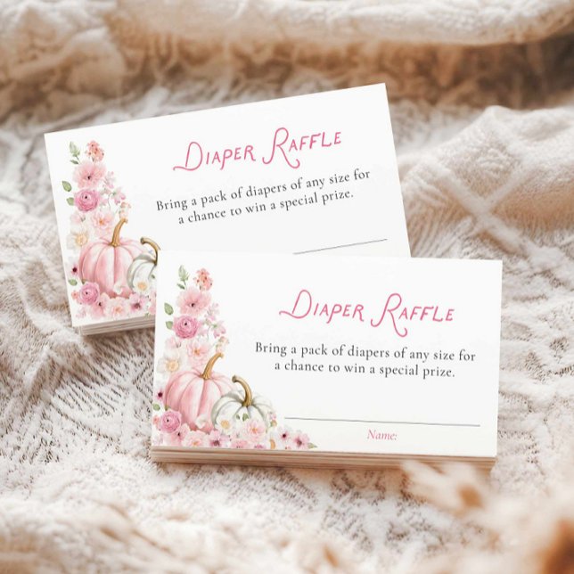 Floral Pumpkin Girl Diaper Raffle Card (Girl Fall Baby Shower Diaper Raffle Ticket)
