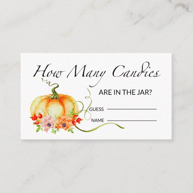 Floral pumpkin guess how many candies card (Front)