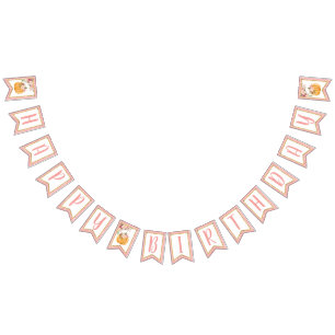 Floral Pumpkin Happy Birthday Banner - Pink Dots