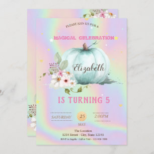 Floral Pumpkin Holographic Birthday Invitation