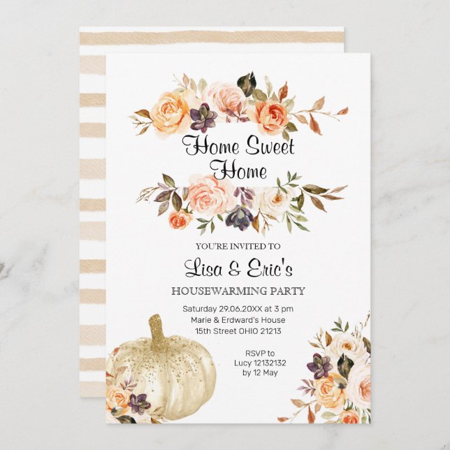 Floral Pumpkin Housewarming Party Invite (Front/Back)