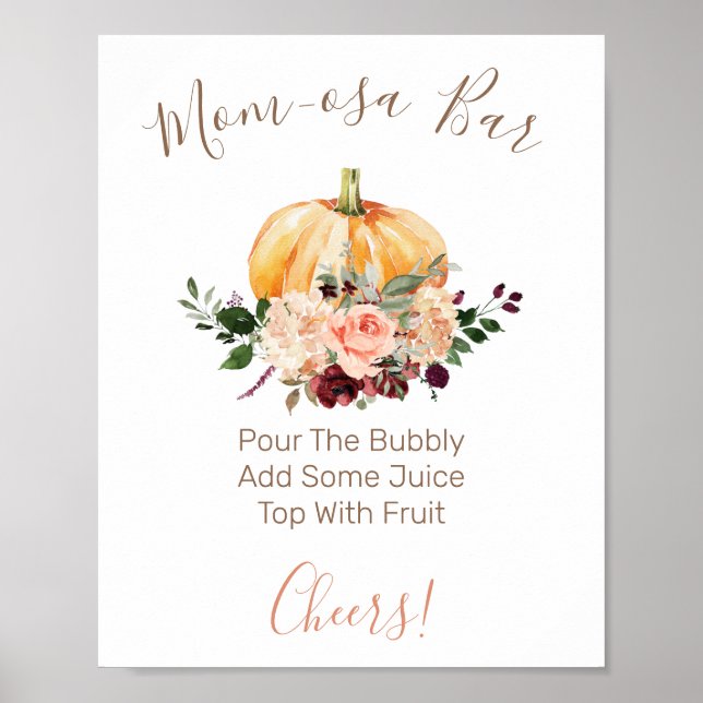 Floral Pumpkin Mom-osa Bar Baby Shower Sign (Front)
