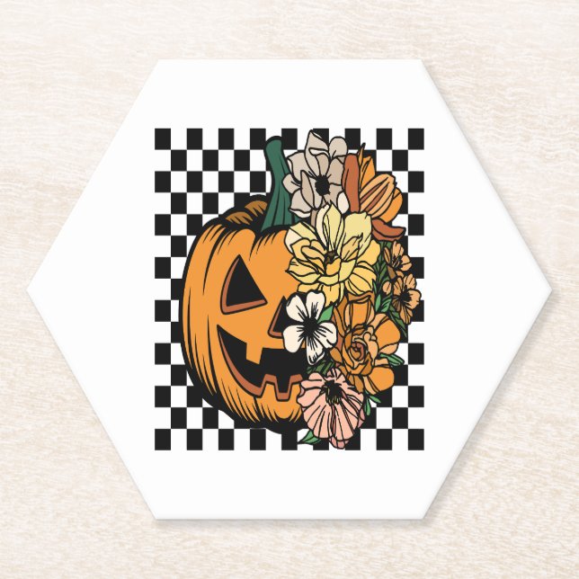 Floral Pumpkin Paper Coaster (Front)