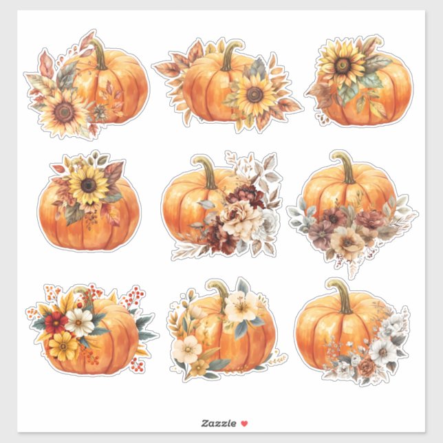 Floral Pumpkin Parade – Elegant Autumn Sticker Set (Sheet)