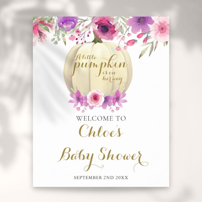 Floral Pumpkin Pink Girl Baby Shower Welcome Sign (Floral Pumpkin Pink Girl Baby Shower Welcome Sign)