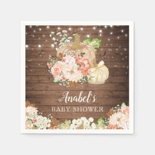 Floral Pumpkin Rustic Wood Fall Baby Shower Napkin