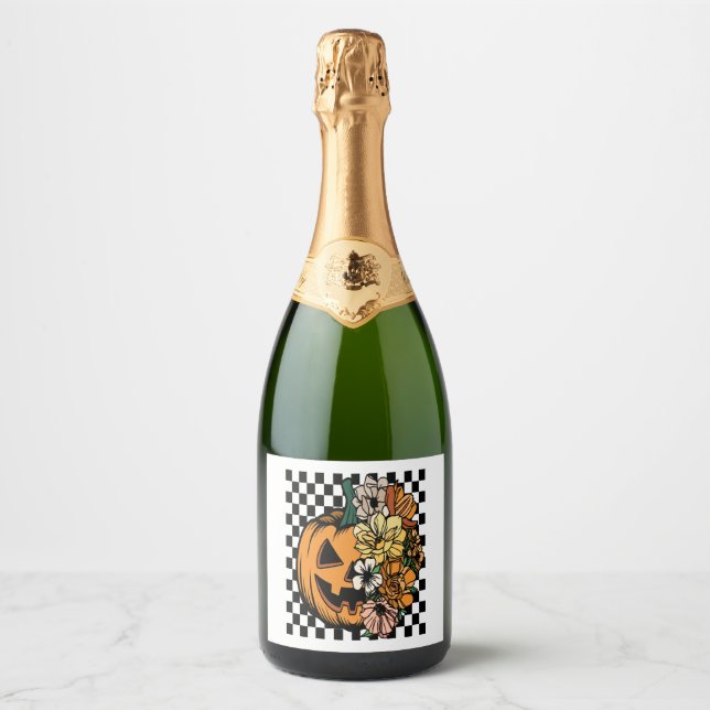 Floral Pumpkin Sparkling Wine Label (Front)