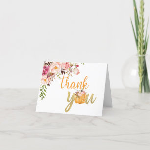 Floral Pumpkin Thank You Card - Pink