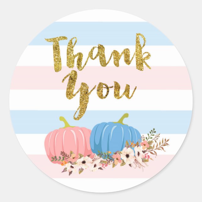 Floral Pumpkin Thank you Classic Round Sticker (Front)