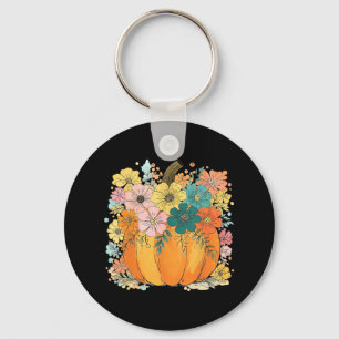 Floral Pumpkin Thanksgiving Cosy Autumn Fall Vibes Key Ring