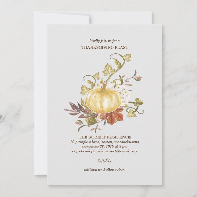 Floral Pumpkin Thanksgiving Dinner Invitation (Front)