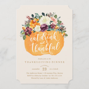 Floral Pumpkin Thanksgiving Dinner Invitation