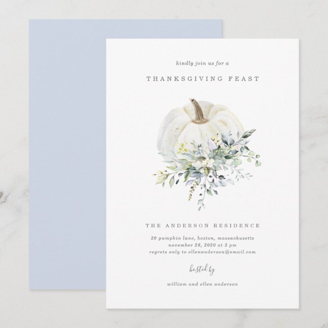 Floral Pumpkin Thanksgiving Dinner Invitation (Front/Back)