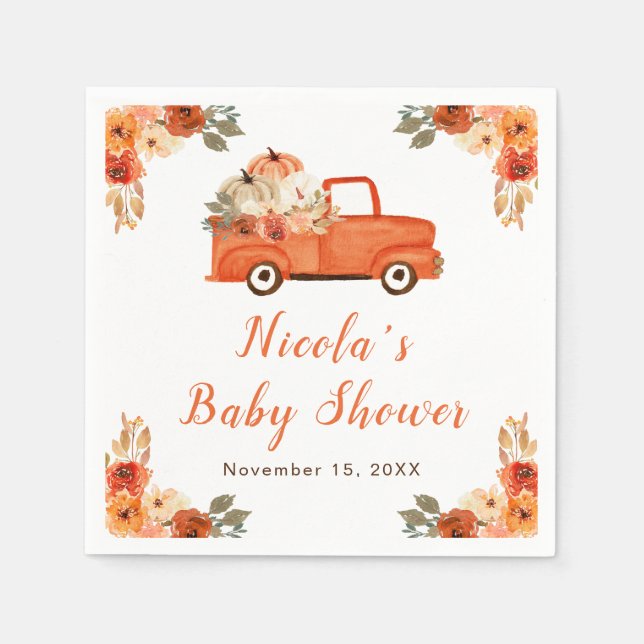Floral Pumpkin Truck Baby Shower  Napkin (Front)