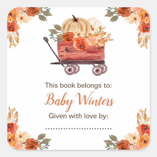 Floral Pumpkin Truck Baby Shower Square Sticker (Front)