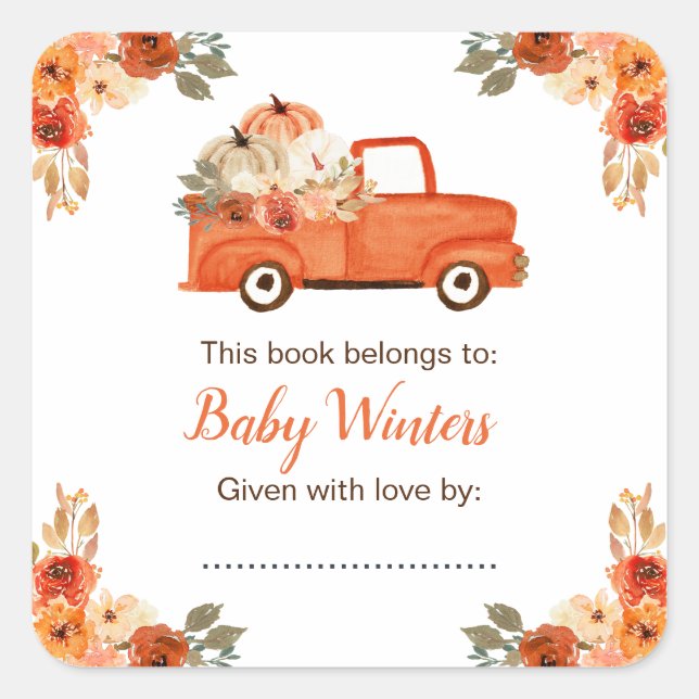 Floral Pumpkin Truck Baby Shower  Square Sticker (Front)