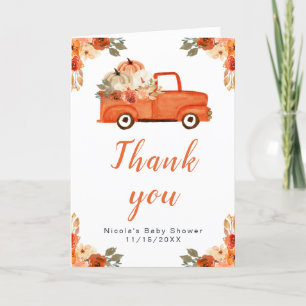 Floral Pumpkin Truck Baby Shower  Thank You Card